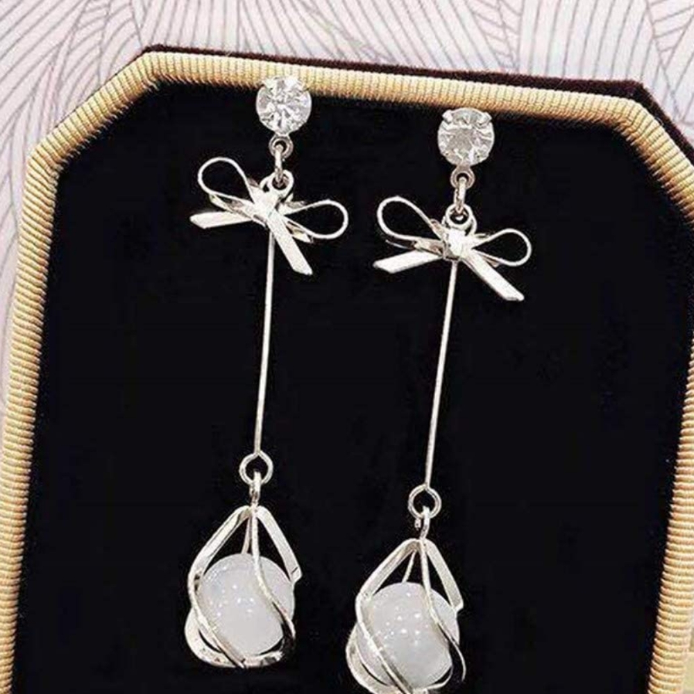 Opal drop bow earrings